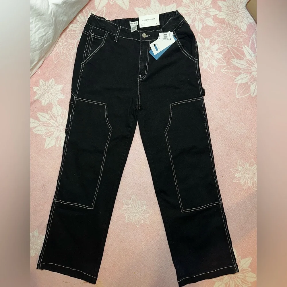 Ultra Flirt Black Carpenter Pants with White Stitching - Picture 2 of 6